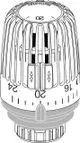 Thermostatkopf mit Skala, auf dem Temperaturwerte abgebildet sind. Das Produkt stammt von IMI Hydronic Engineering und hat ein einfaches, funktionales Design.